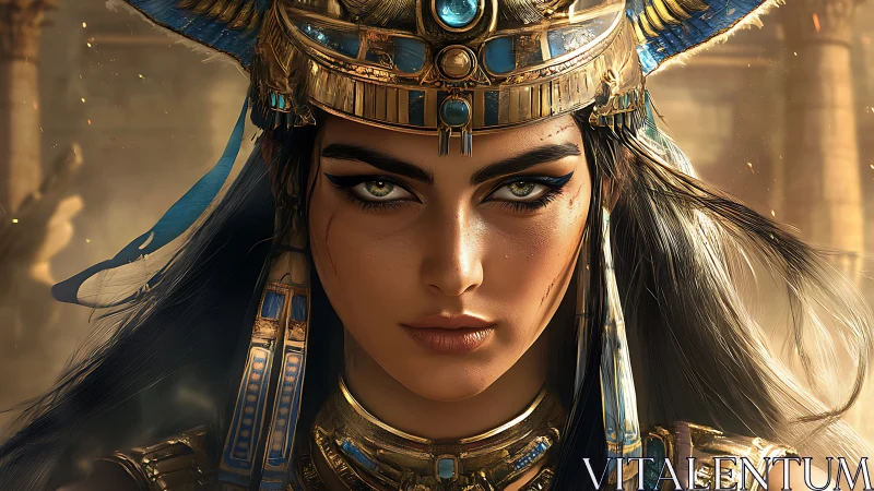 Gleaming desert queen with fierce, mesmerizing gaze.