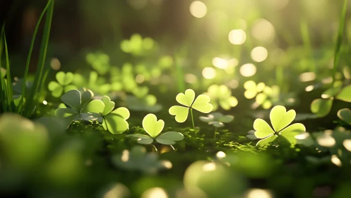 Sunlit clover meadow glowing with soft morning magic.