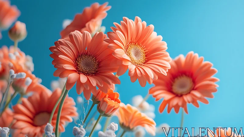 Orange Gerbera Daisies Against Clear Blue Sky