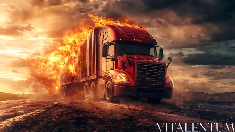 Blazing Red Truck Thunders Through Desert Inferno.