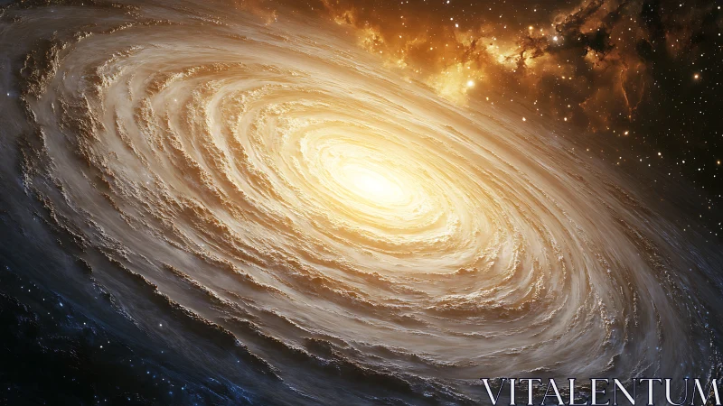 Golden spiral galaxy glowing with soft cosmic warmth.