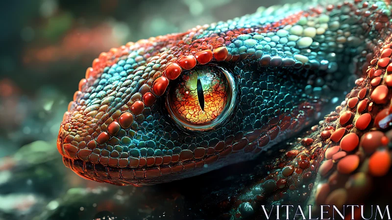 Hyperreal macro study of iridescent reptile eye and scalation