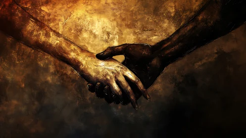 Luminous Hand Gesture: Chiaroscuro Digital Composition with Metallic Rendering