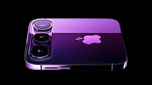 Sleek purple smartphone with triple cameras in modern digital style.