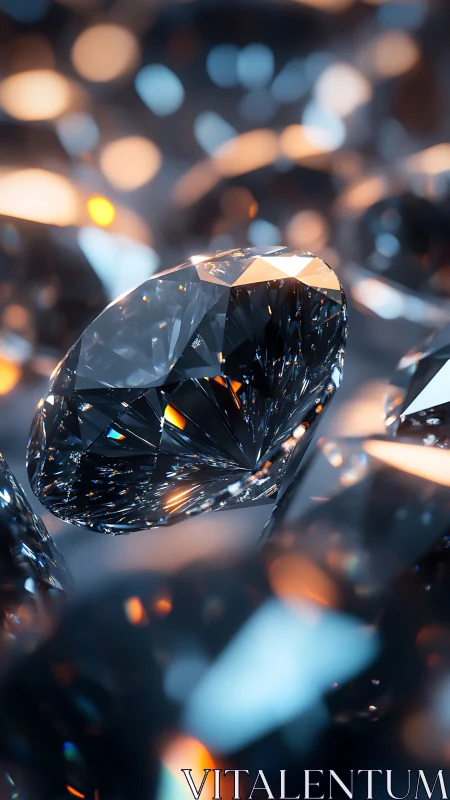 Macro diamond closeup under warm bokeh lights.