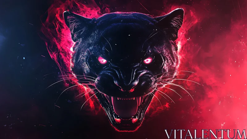 Neon Predator: Black Panther with Crimson Aura