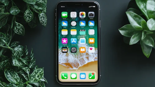 Verdant Portal: iPhone Home Screen Among Living Greenery.