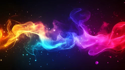 Multicolor luminous smoke bands traverse a dark gradient field