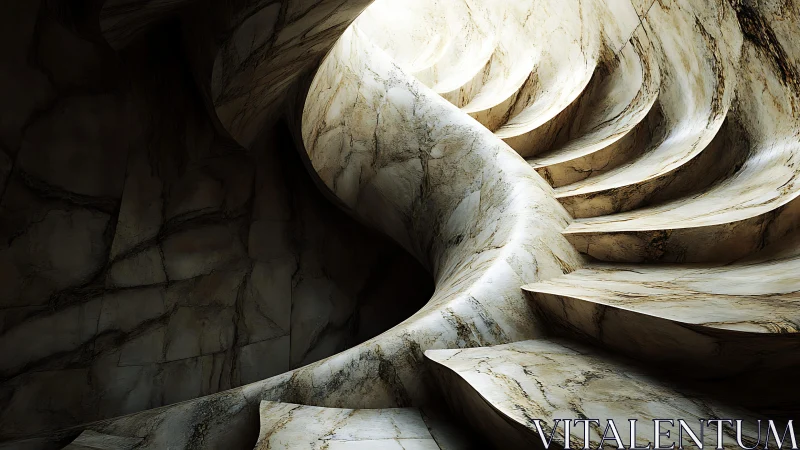 Curved marble staircase with sculpted organic treads and oculus