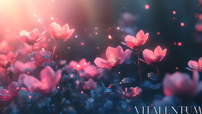 Pink Lotus Flowers in Magical Light Field