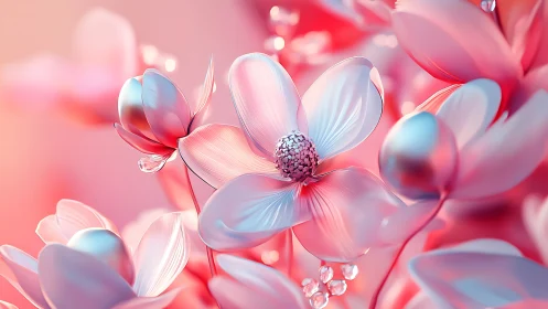 Digital Cosmos Flowers in Pastel Gradient Bloom.