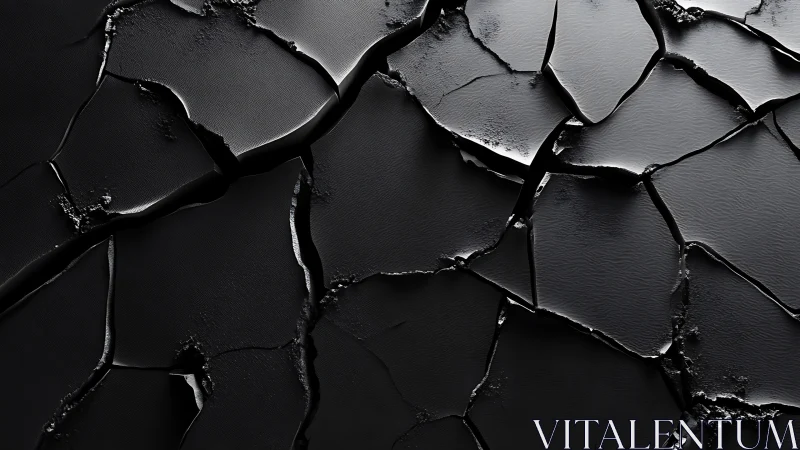 Cracked black surface forms irregular polygonal segments