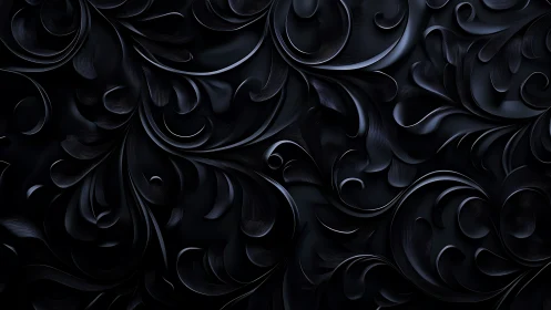 Dark ornamental swirls form glossy abstract floral relief
