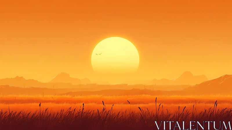 Molten prairie sunrise bathing distant hills in quiet fire.