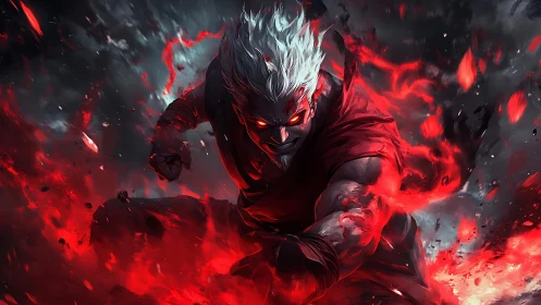 Volcanic berserker in mid-lunge with cascading plasma flames.