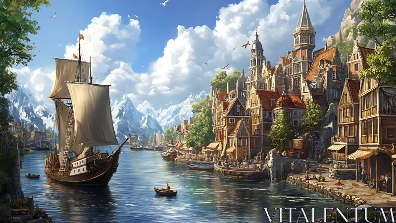 Harbor of sunlit spires and wandering merchant sails.