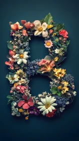 Floral Wreath Composition with Layered Botanical Elements on Teal Ground