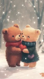 Two Cozy Bears Sharing Winter Warmth Together.