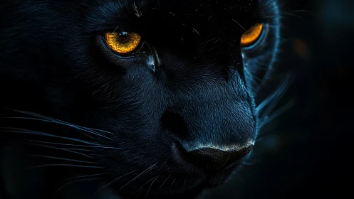 Felis catus Closeup: Dichromatic Amber-Cyan Eyes Against Obsidian Fur