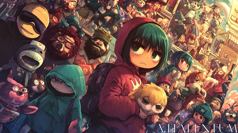 Quiet kid in red hoodie wandering a wonderfully weird crowd.