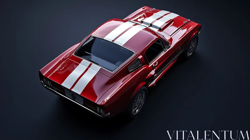 High-gloss red muscle car render showcases racing stripe aesthetics