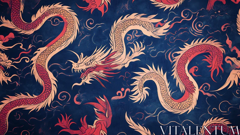 Coiled sky-dragons write burning cursive across midnight blue