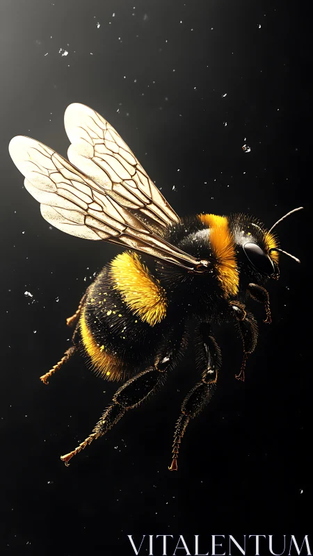 Photorealistic macro study of a flying bumblebee in motion
