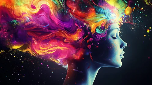 Profile view shows colored fluid forms extending from head