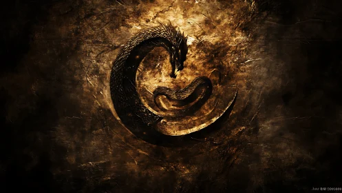 Serpentine dragon emblem coils through molten gold void.