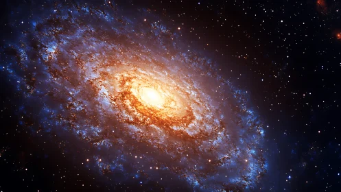 Spiral galaxy core illumination in deep space digital painting.