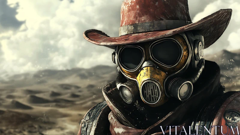 Post-apocalyptic desert ranger in weathered respirator gear.