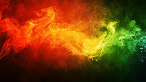 Digital painting of radiant tricolor smoke wave composition.
