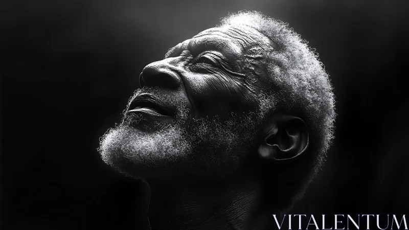 High-contrast monochrome portrait of elderly man in profile