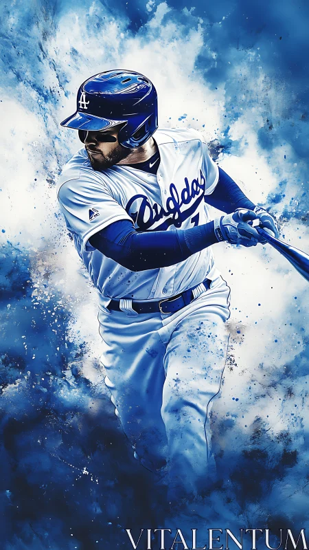 Dodgers batter swings through explosive blue energy burst.