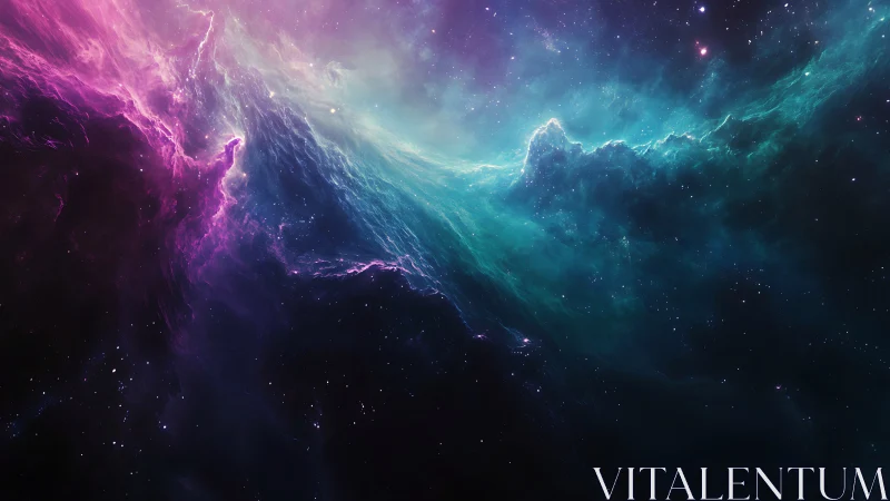 Starlit cosmic clouds drift gently through violet and teal space