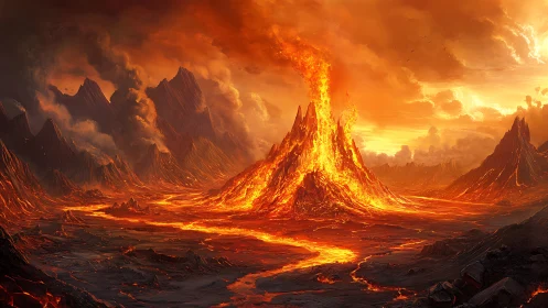 Volcanic Inferno: A Landscape Ablaze with Molten Fire