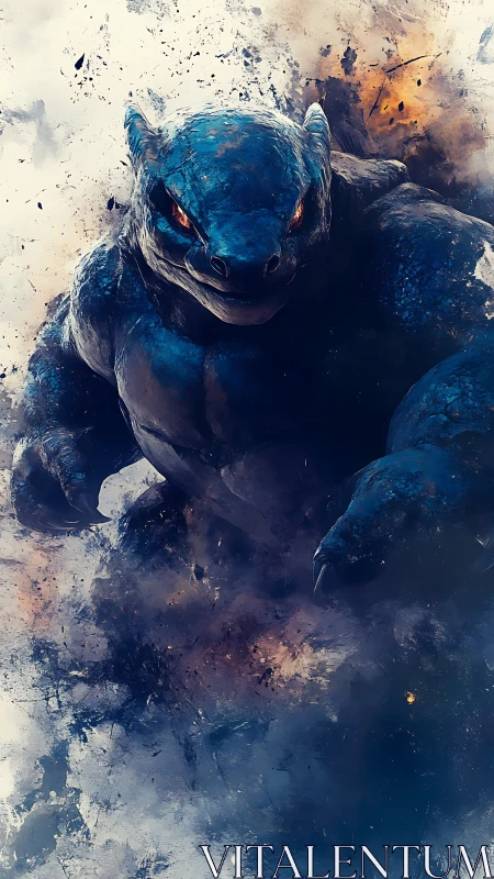 Digital rendering depicts blue reptilian creature in smoke