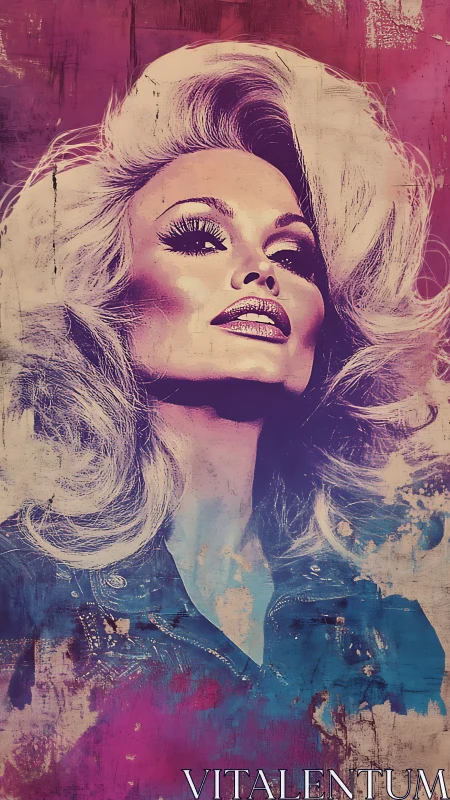 Glamorous pop art portrait glows in neon pinks and blues