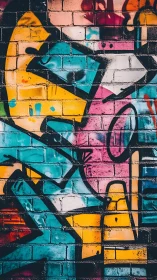 Bold urban graffiti explodes across a textured brick wall