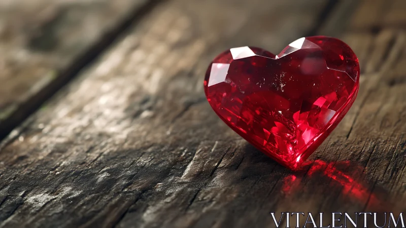 Faceted ruby gemstone on weathered wooden surface