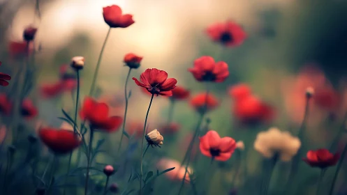 Red Poppies in Soft Focus Field with Selective Depth
