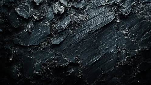 Dark layered rock texture with sharp fractured surfaces.