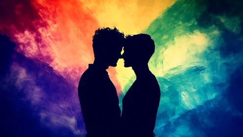 Luminous Silhouettes: Two Souls Unite in Radiant Spectrum.