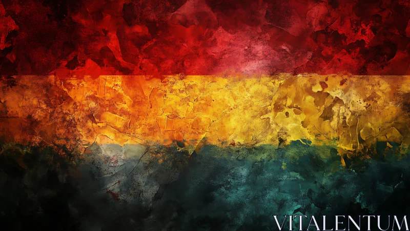 Textured tricolor abstraction with bold cracked surfaces.