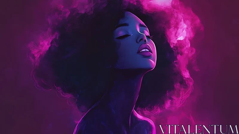 Digital portrait depicts side-lit figure in magenta haze