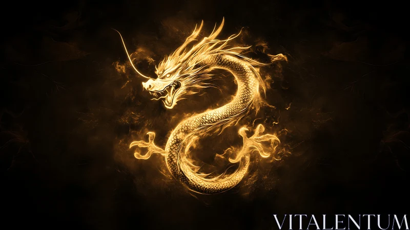 Golden serpentine dragon on dark background in profile view.