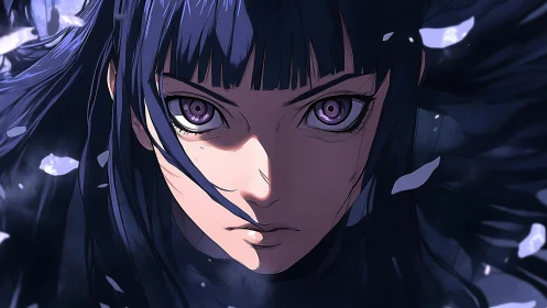 Intense anime heroine in close-up with dynamic lighting effects