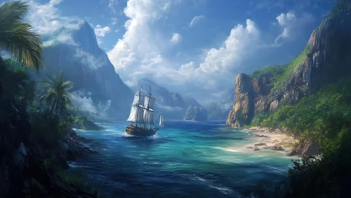 Sailship Voyage Through Tropical Island Cove Discovery