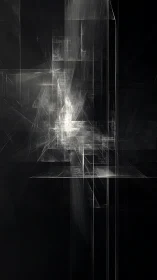 Monochrome geometric light structure in vertical abstraction.