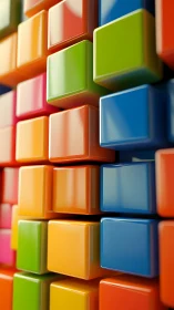 Chromatic stacked cubes with glossy extruded geometry.